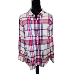 Woolrich Women's Flannel Button Down Top Size Large in Blue & Pink Size L